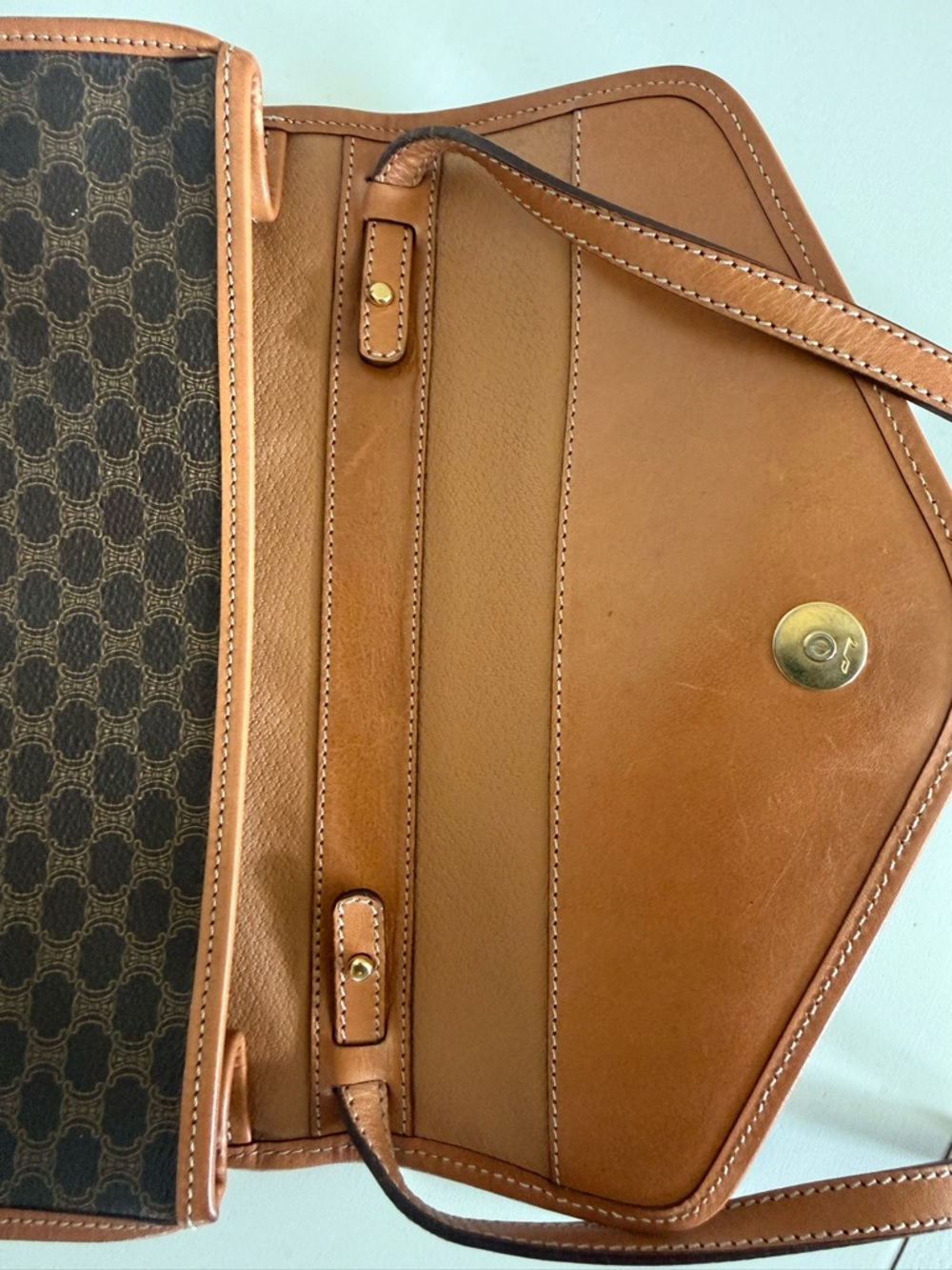 Celine Brown Macadam Canvas Messenger Bag with Tan Leather Trim - Picture 9 of 14